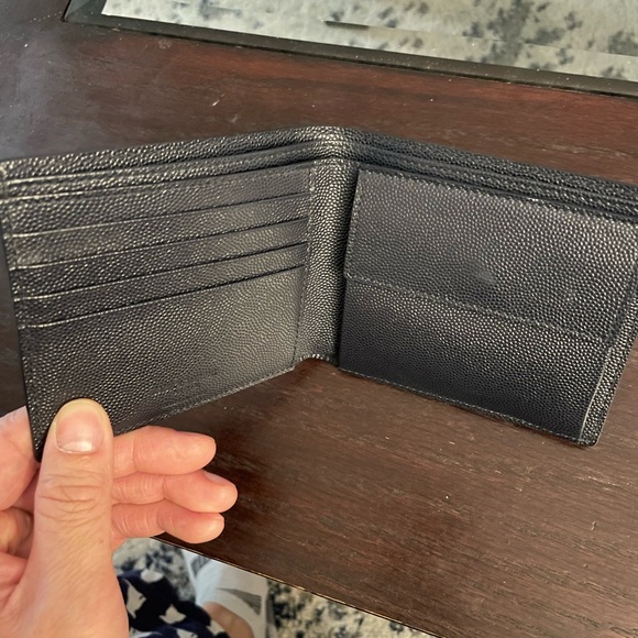 Navy YSL grained leather wallet with coin purse - Picture 3 of 4